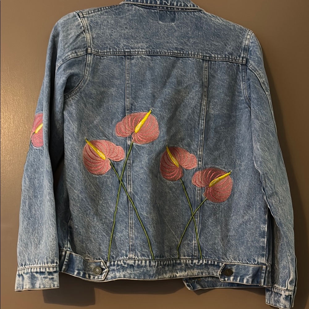 Embroidered Anthurium Denim Jacket